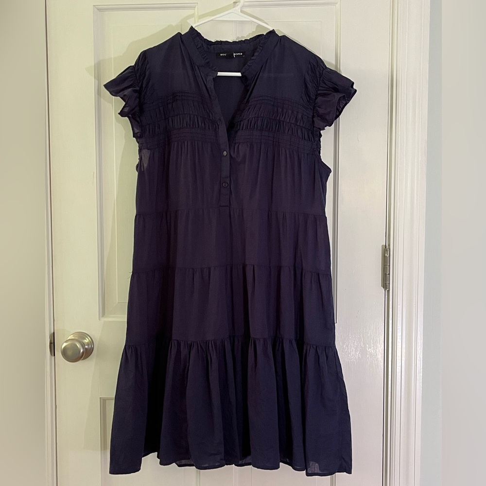 Boston Proper Navy Tiered Cotton Mini Dress Size Medium